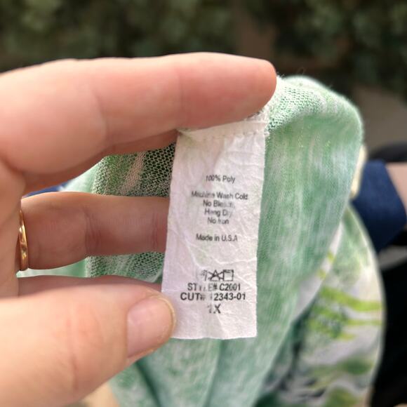 Et’ Lois Art To Wear Green Abstract Print Top 100% Cotton Made In USA XL - Picture 5 of 5